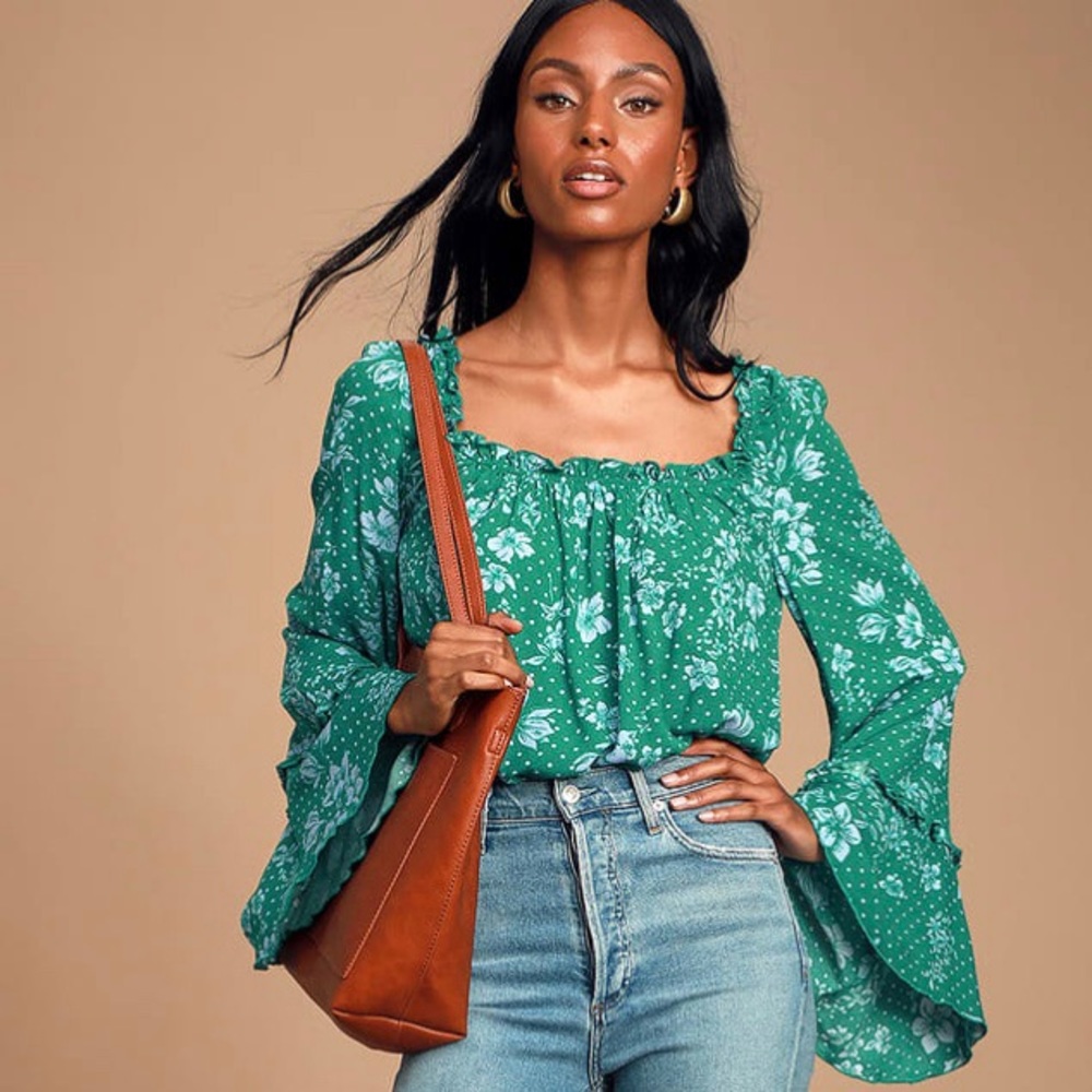 Free People Bodysuit Blouse in teal and blue